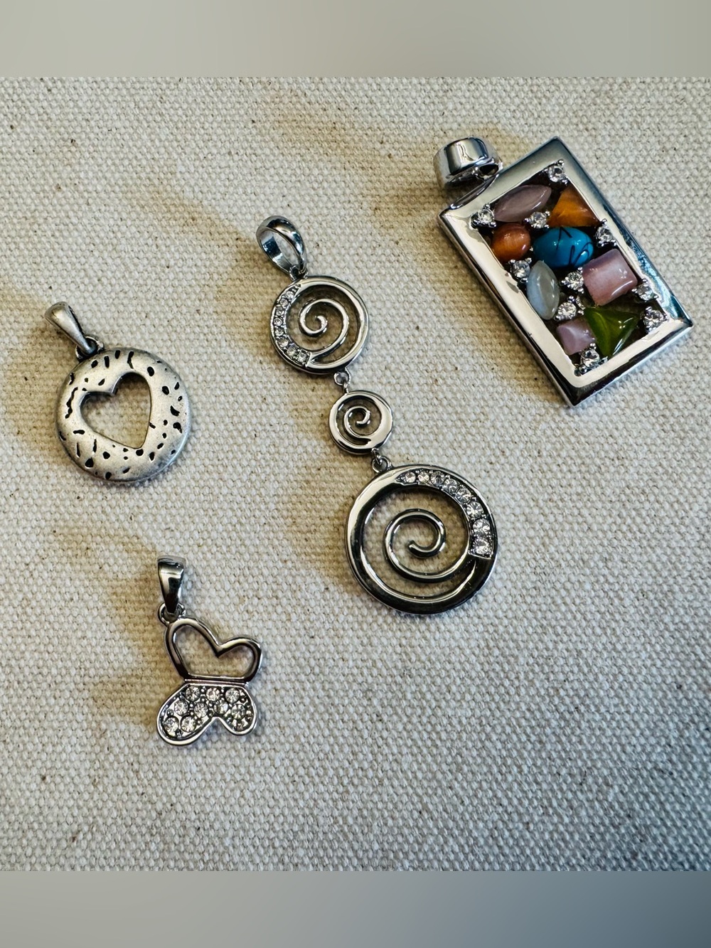 Lia Sophia Silver Multicharm Pendant Set with Colorful Inlay
